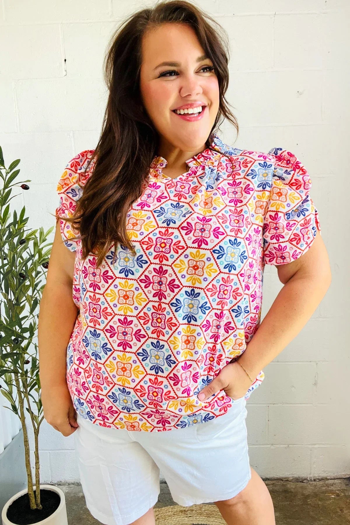 Beautiful You Ivory Floral Lace Frill Notch Neck Puff Sleeve Top | 07-01-25 Summer Sale Daverri Fashions