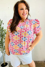 Beautiful You Ivory Floral Lace Frill Notch Neck Puff Sleeve Top | 07-01-25 Summer Sale Daverri Fashions