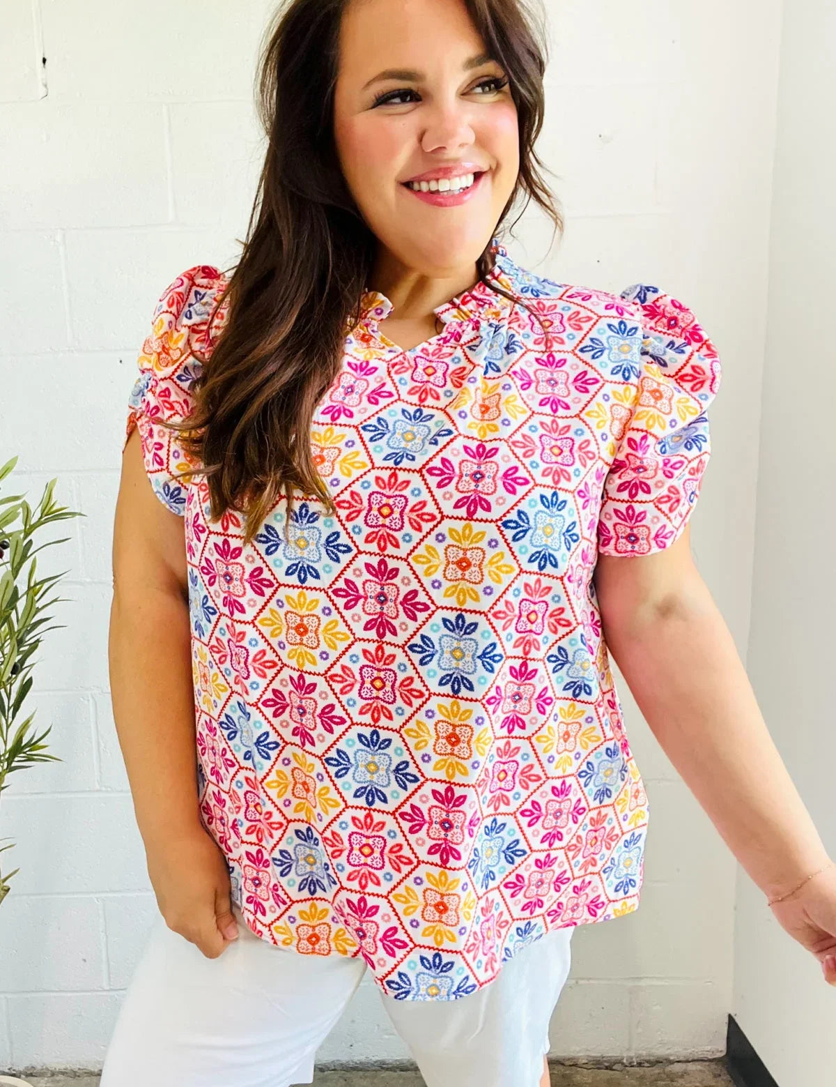 Beautiful You Ivory Floral Lace Frill Notch Neck Puff Sleeve Top | 07-01-25 Summer Sale Daverri Fashions