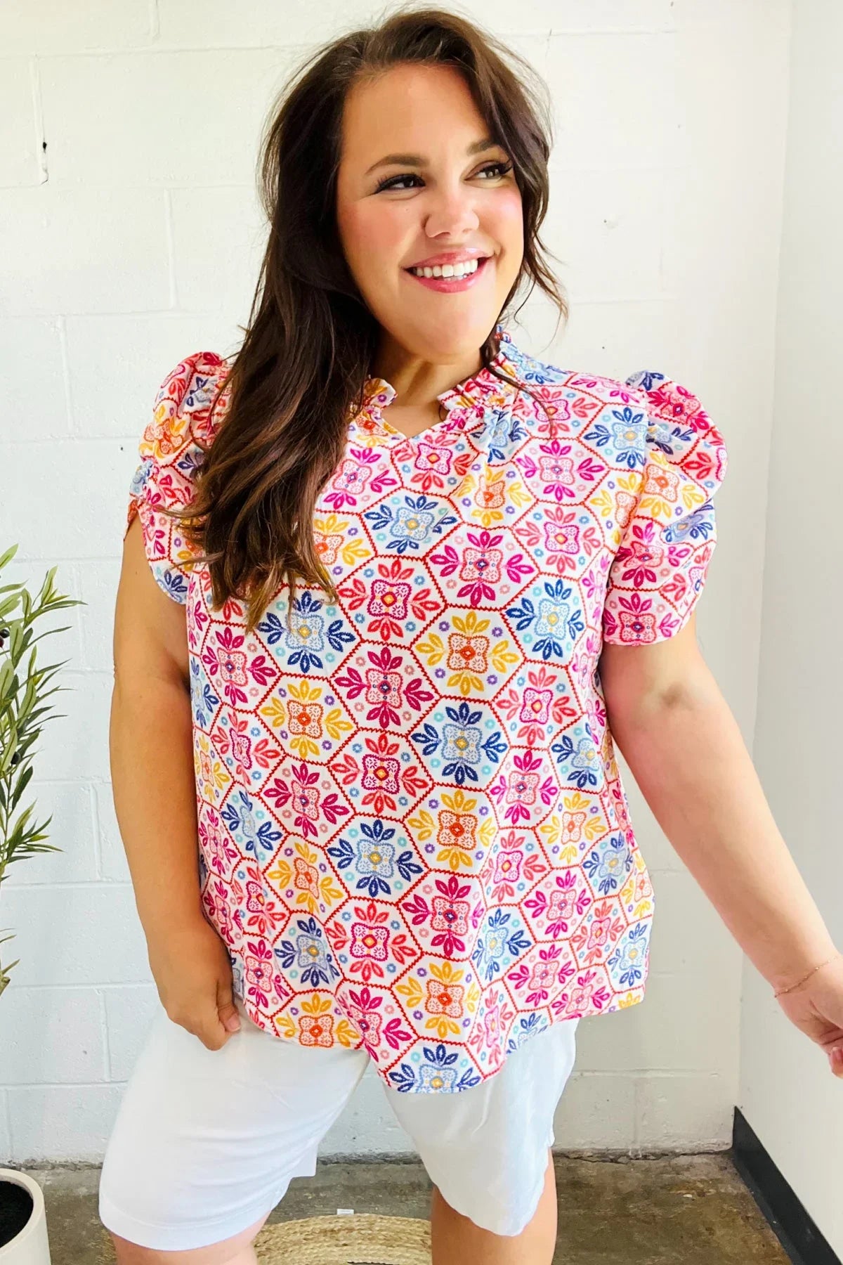 Beautiful You Ivory Floral Lace Frill Notch Neck Puff Sleeve Top | 07-01-25 Summer Sale Daverri Fashions