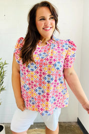 Beautiful You Ivory Floral Lace Frill Notch Neck Puff Sleeve Top | 07-01-25 Summer Sale Daverri Fashions