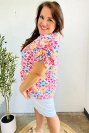 Beautiful You Ivory Floral Lace Frill Notch Neck Puff Sleeve Top | 07-01-25 Summer Sale Daverri Fashions