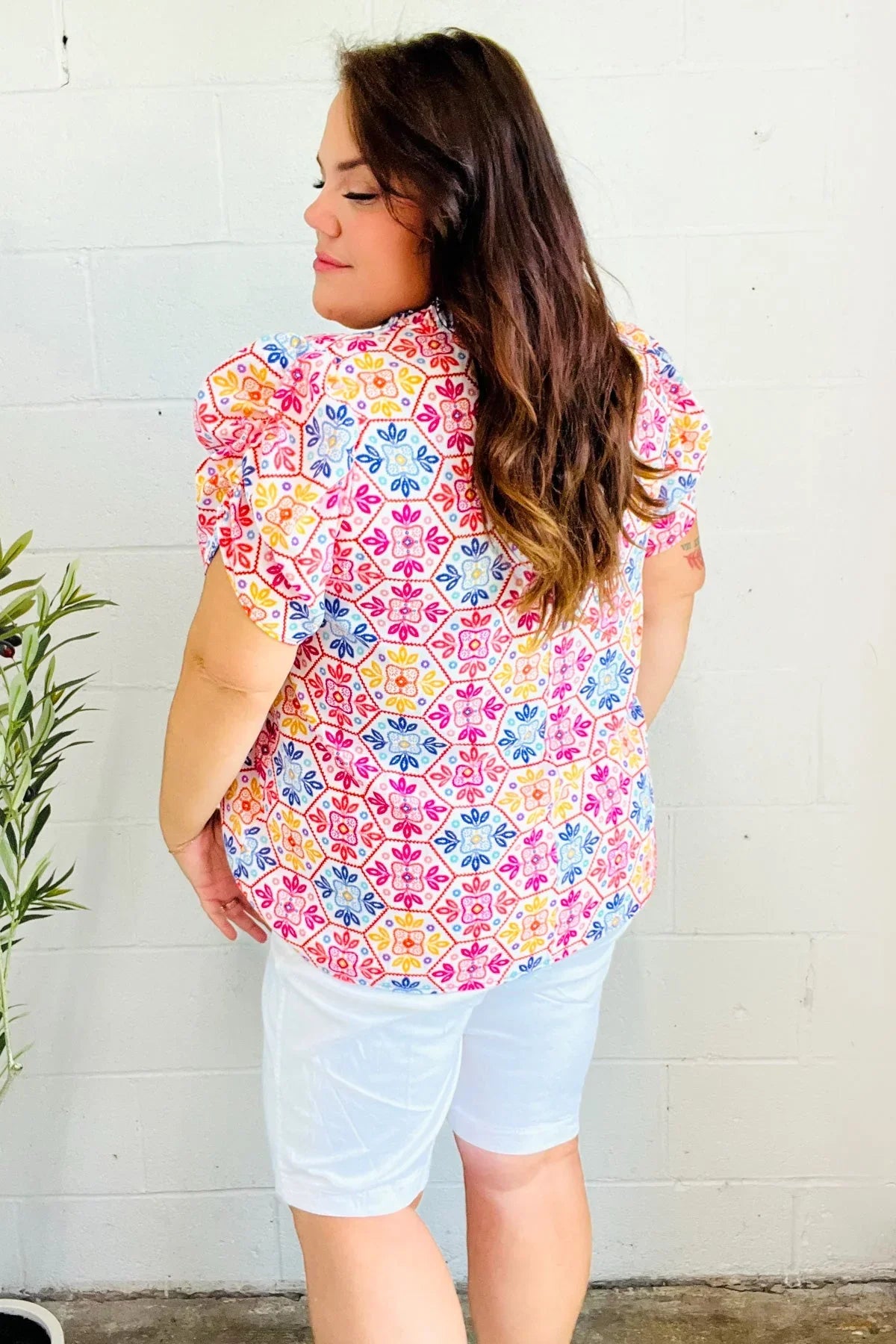 Beautiful You Ivory Floral Lace Frill Notch Neck Puff Sleeve Top | 07-01-25 Summer Sale Daverri Fashions