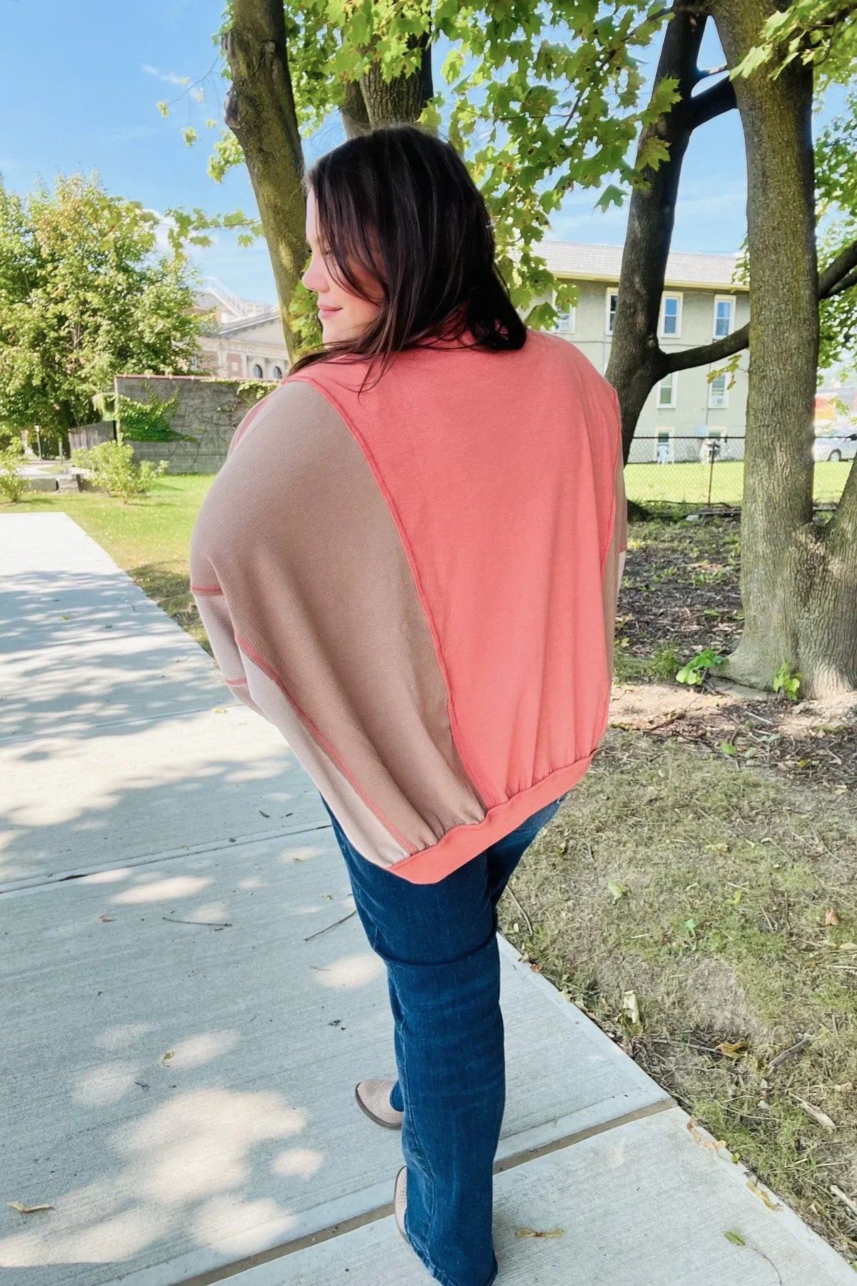 Boldy You Camel Dolman Sleeve Colorblock Knit Bomber Jacket | Daverri Fashions