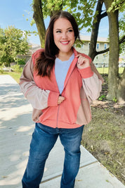 Boldy You Camel Dolman Sleeve Colorblock Knit Bomber Jacket | Daverri Fashions