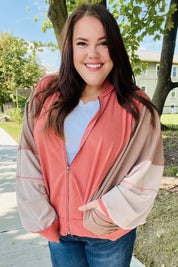 Boldy You Camel Dolman Sleeve Colorblock Knit Bomber Jacket | Daverri Fashions