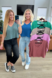 Classic Comfort V-Neck Top in Kelly Green | Tops Daverri Fashions