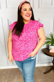 Look Of Love Fuchsia Floral Yoke Ruffle Short Sleeve Top | Daverri Fashions