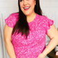 Look Of Love Fuchsia Floral Yoke Ruffle Short Sleeve Top - DAVERRI FASHIONS