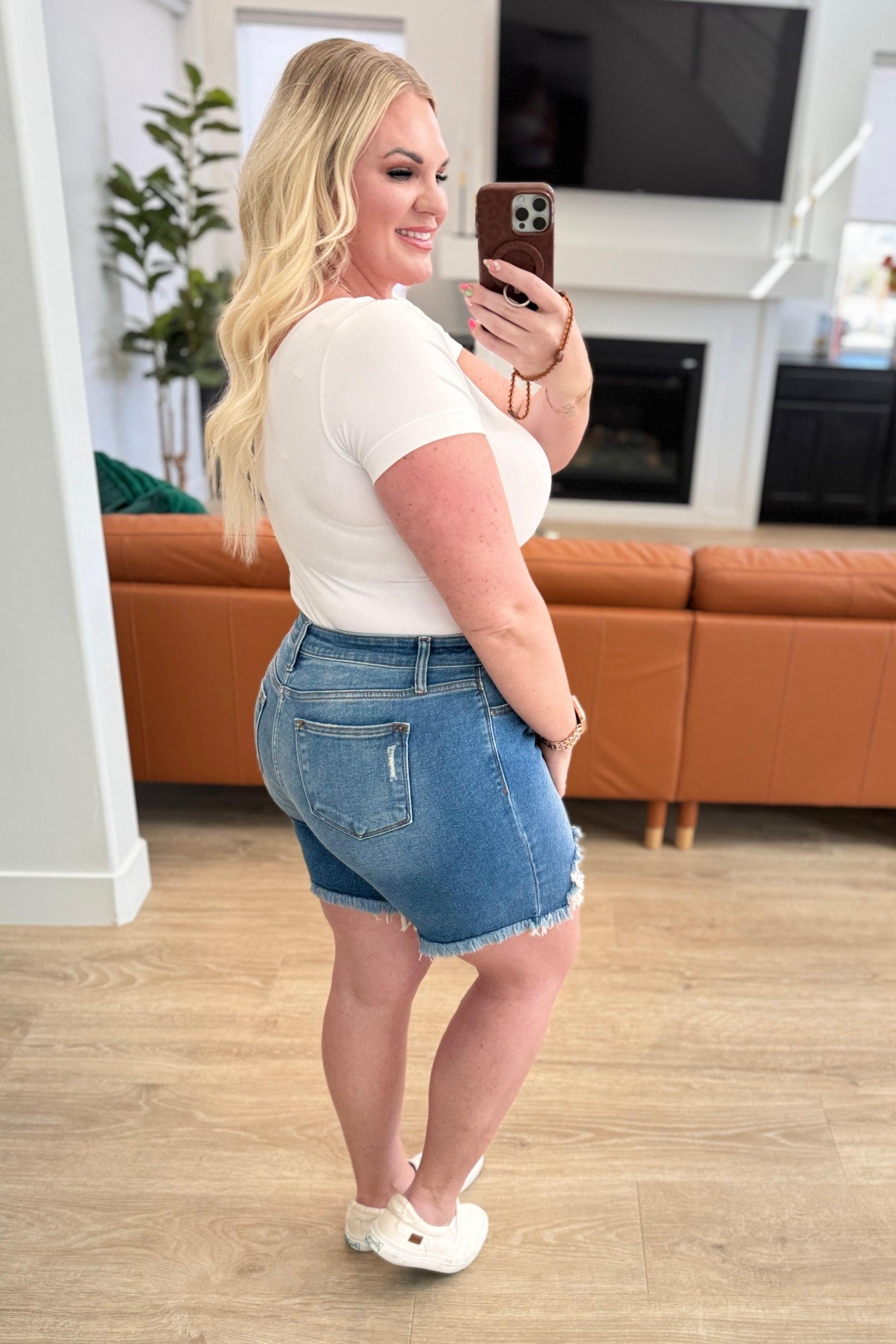 Judy Blue Kelsey Mid Rise Distressed Cutoff Shorts Denim Shorts