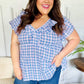 Hello Beautiful Blue Plaid V Neck Ruffle Elastic Babydoll Top - DAVERRI FASHIONS