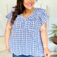 Hello Beautiful Blue Plaid V Neck Ruffle Elastic Babydoll Top - DAVERRI FASHIONS