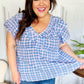 Hello Beautiful Blue Plaid V Neck Ruffle Elastic Babydoll Top - DAVERRI FASHIONS