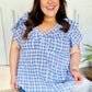 Hello Beautiful Blue Plaid V Neck Ruffle Elastic Babydoll Top - DAVERRI FASHIONS