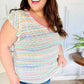 Sunny Days Coral Two Tone Striped Textured Knit V Neck Top - DAVERRI FASHIONS