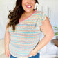Sunny Days Coral Two Tone Striped Textured Knit V Neck Top - DAVERRI FASHIONS