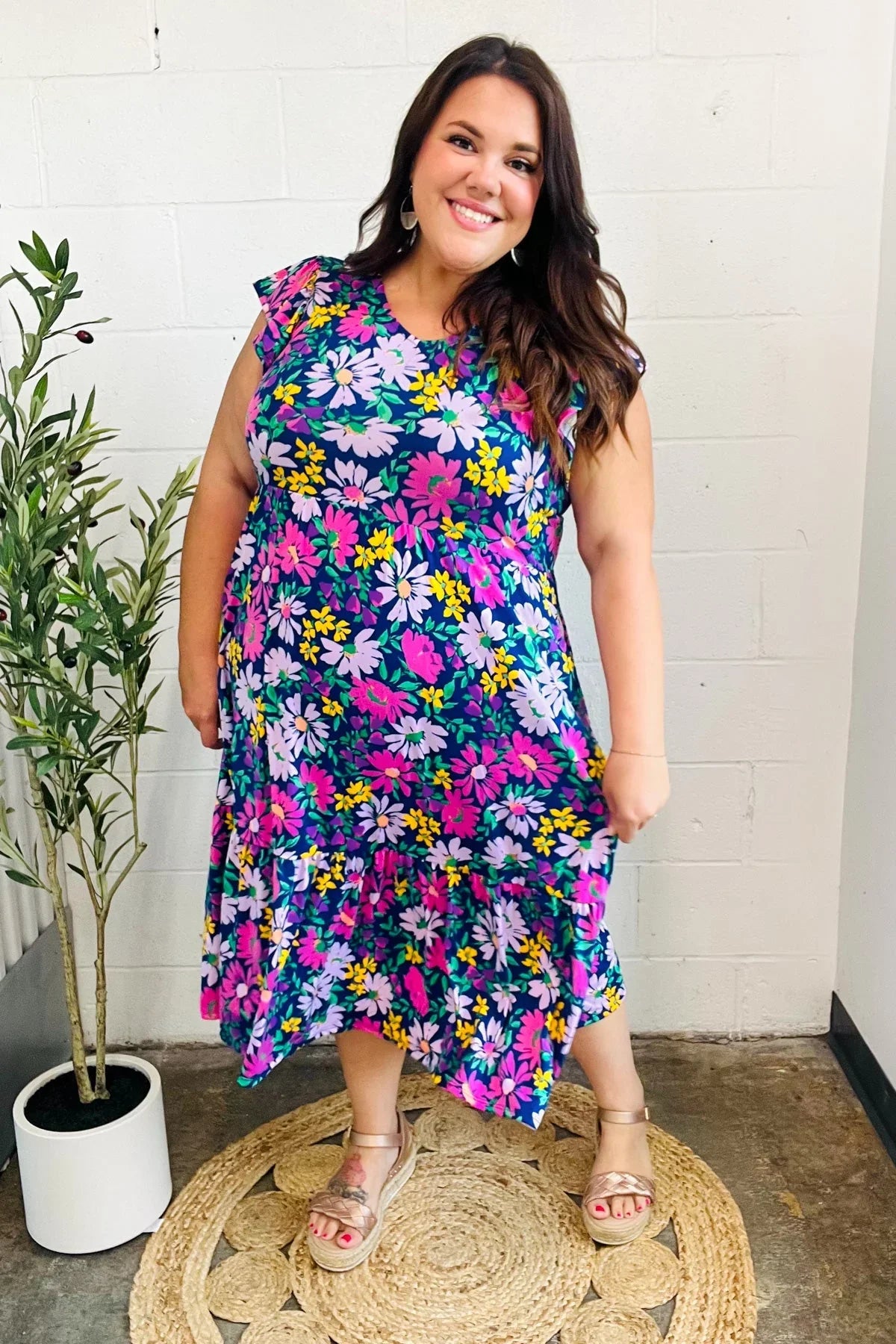 Diva Dreams Navy & Lilac Floral Fit & Flare Midi Dress | Daverri Fashions