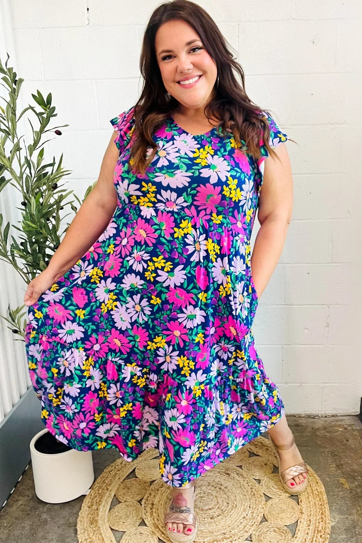 Diva Dreams Navy & Lilac Floral Fit & Flare Midi Dress | Daverri Fashions
