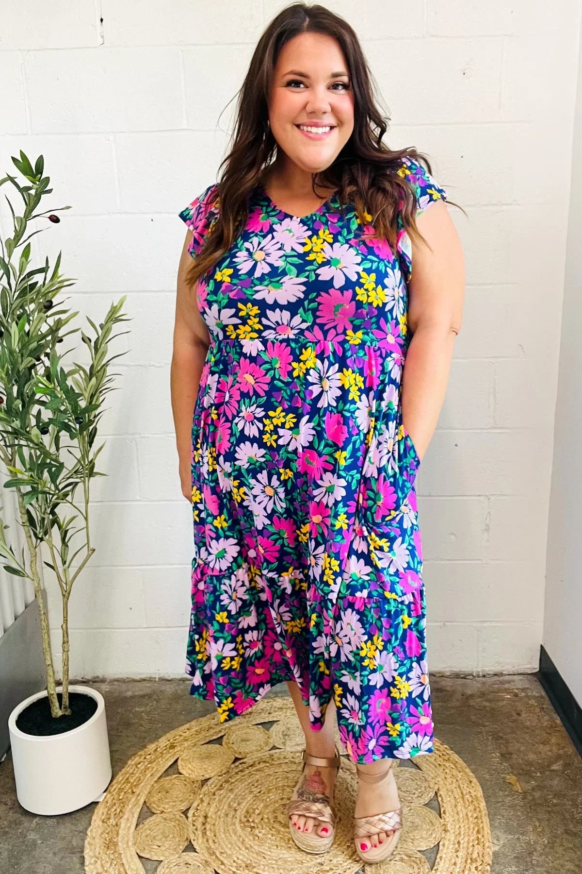 Diva Dreams Navy & Lilac Floral Fit & Flare Midi Dress | Daverri Fashions