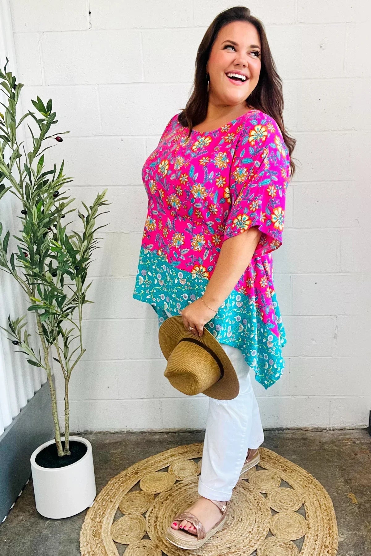 Vacay Ready Fuchsia Paisley Floral Dolman Sleeve Shark Bite Top | 07-01-25 Summer Sale Daverri Fashions