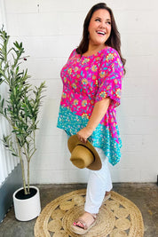 Vacay Ready Fuchsia Paisley Floral Dolman Sleeve Shark Bite Top | 07-01-25 Summer Sale Daverri Fashions