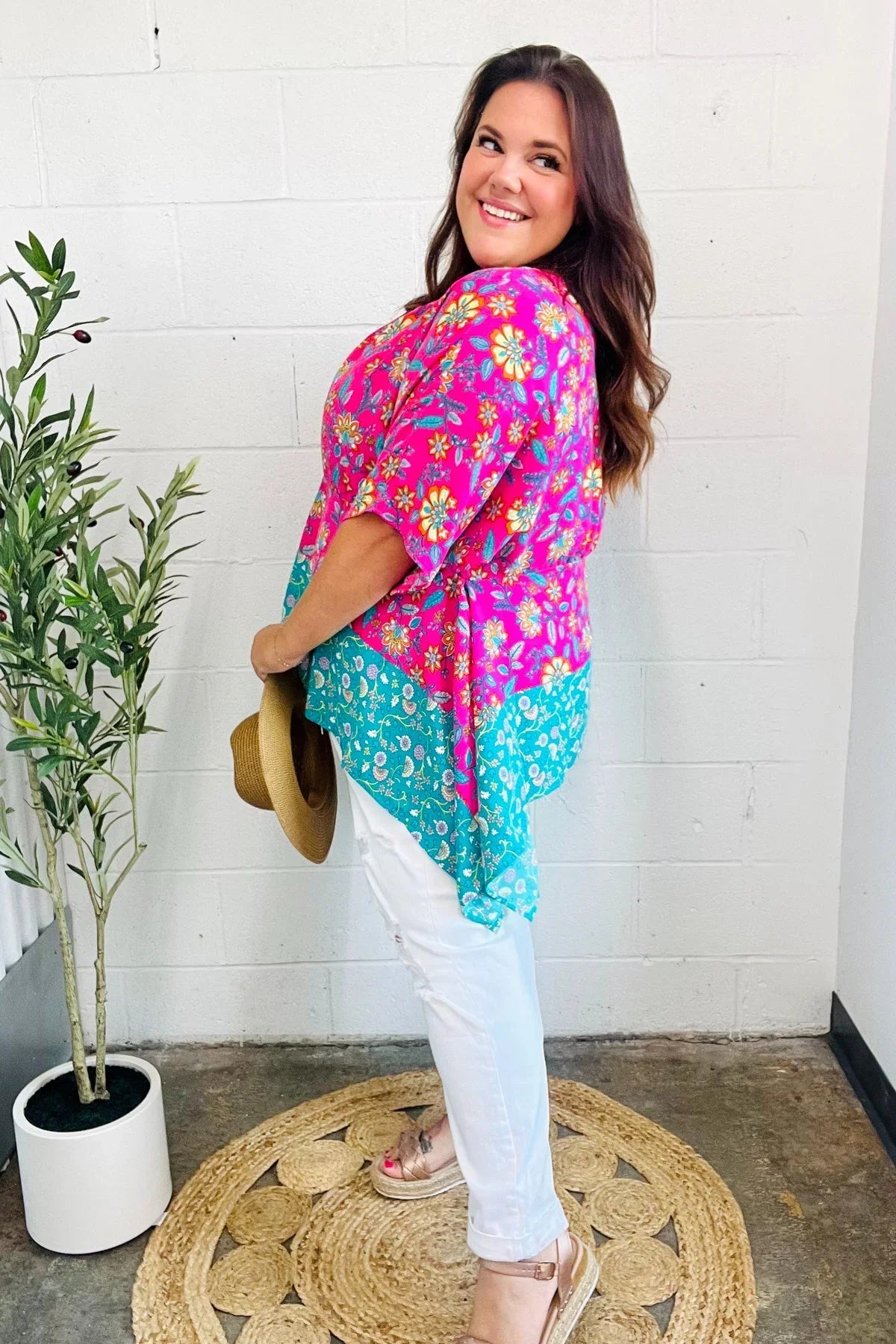Vacay Ready Fuchsia Paisley Floral Dolman Sleeve Shark Bite Top | 07-01-25 Summer Sale Daverri Fashions
