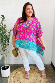 Vacay Ready Fuchsia Paisley Floral Dolman Sleeve Shark Bite Top | 07-01-25 Summer Sale Daverri Fashions