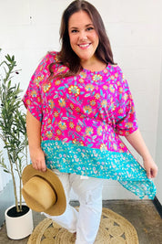Vacay Ready Fuchsia Paisley Floral Dolman Sleeve Shark Bite Top | 07-01-25 Summer Sale Daverri Fashions