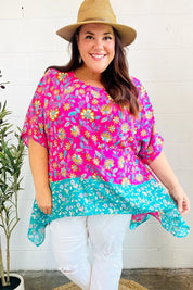 Vacay Ready Fuchsia Paisley Floral Dolman Sleeve Shark Bite Top | 07-01-25 Summer Sale Daverri Fashions