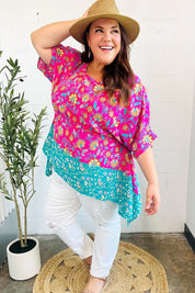 Vacay Ready Fuchsia Paisley Floral Dolman Sleeve Shark Bite Top | 07-01-25 Summer Sale Daverri Fashions