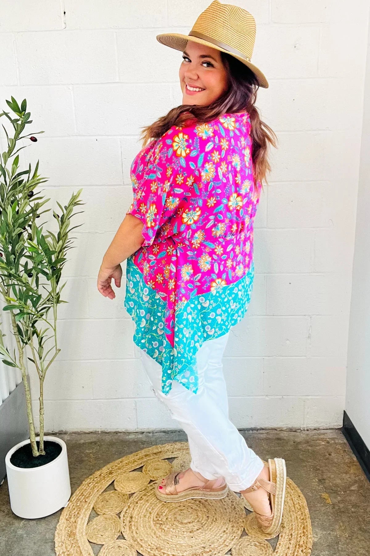 Vacay Ready Fuchsia Paisley Floral Dolman Sleeve Shark Bite Top | 07-01-25 Summer Sale Daverri Fashions