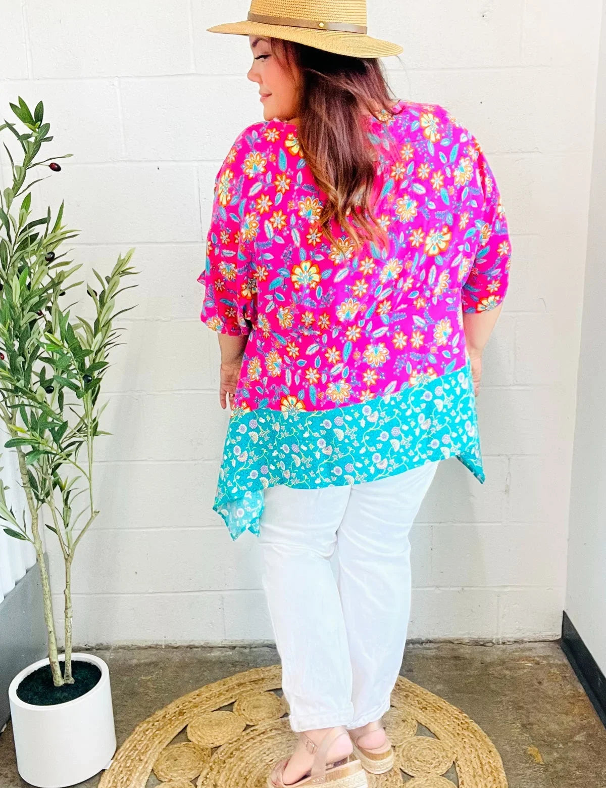 Vacay Ready Fuchsia Paisley Floral Dolman Sleeve Shark Bite Top | 07-01-25 Summer Sale Daverri Fashions