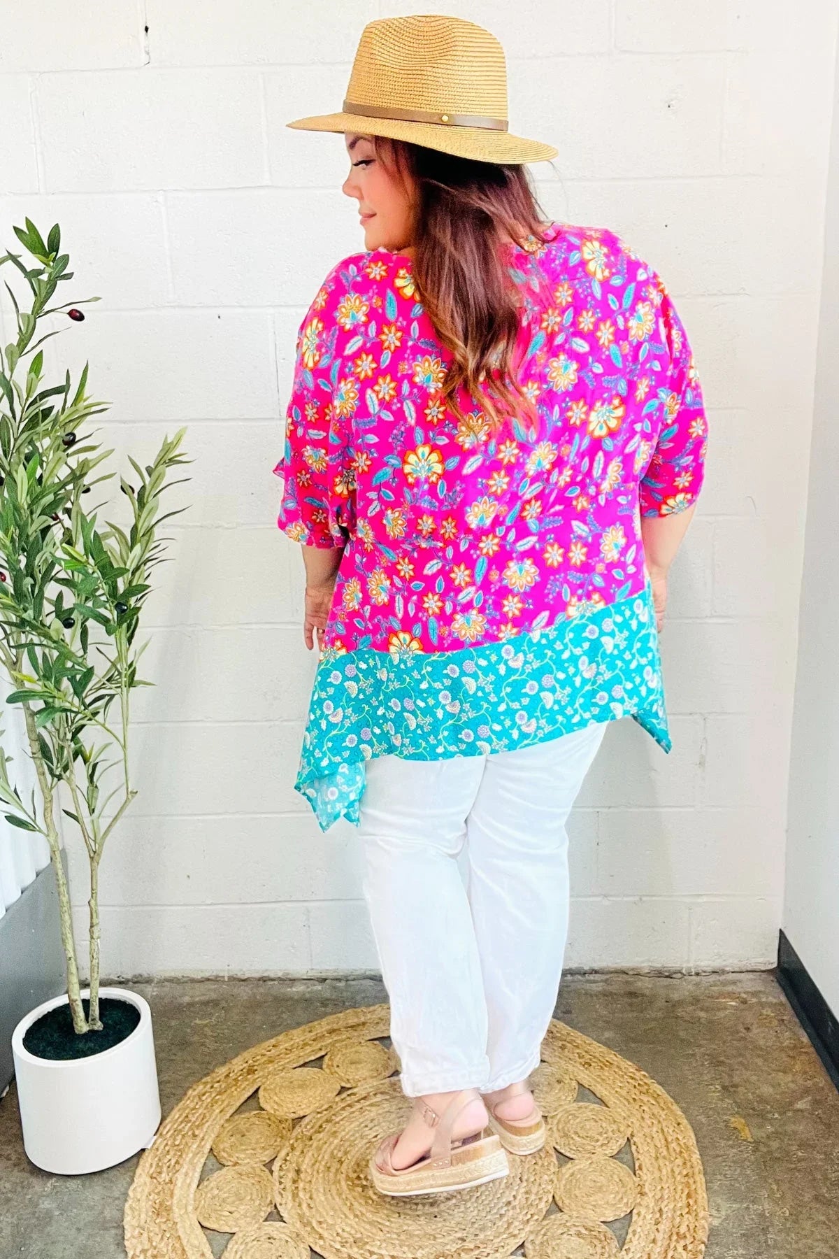 Vacay Ready Fuchsia Paisley Floral Dolman Sleeve Shark Bite Top | 07-01-25 Summer Sale Daverri Fashions