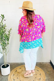 Vacay Ready Fuchsia Paisley Floral Dolman Sleeve Shark Bite Top | 07-01-25 Summer Sale Daverri Fashions
