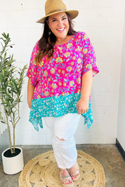 Vacay Ready Fuchsia Paisley Floral Dolman Sleeve Shark Bite Top | 07-01-25 Summer Sale Daverri Fashions