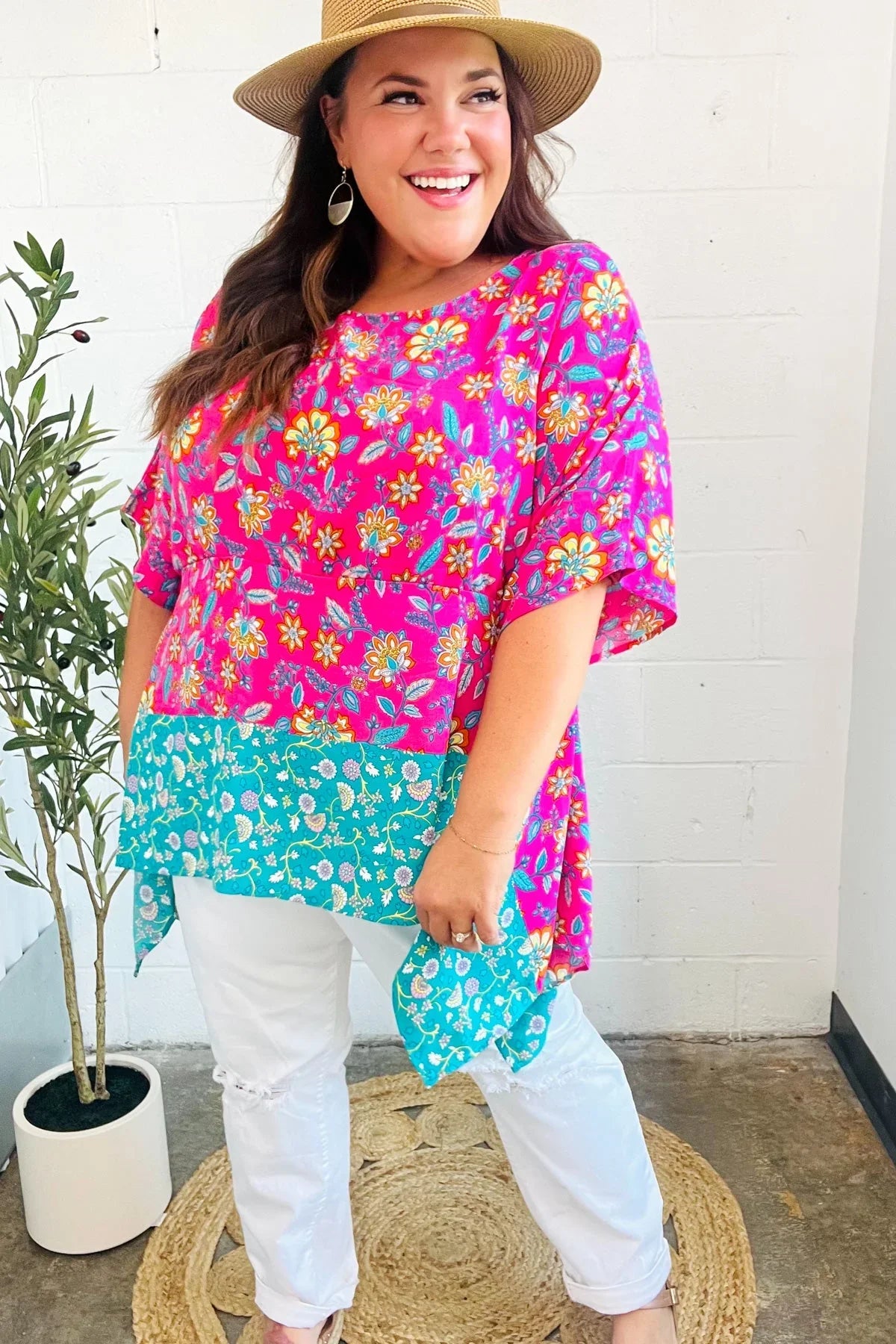 Vacay Ready Fuchsia Paisley Floral Dolman Sleeve Shark Bite Top | 07-01-25 Summer Sale Daverri Fashions