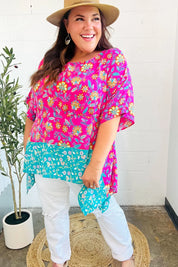 Vacay Ready Fuchsia Paisley Floral Dolman Sleeve Shark Bite Top | 07-01-25 Summer Sale Daverri Fashions
