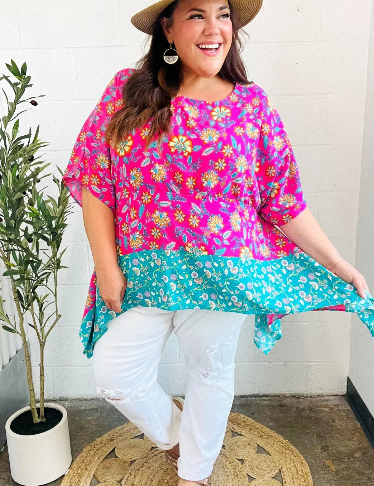 Vacay Ready Fuchsia Paisley Floral Dolman Sleeve Shark Bite Top | 07-01-25 Summer Sale Daverri Fashions