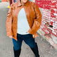 Tan Open Your Heart Rust Vegan Leather Snap Button Shacket Jacket