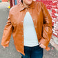 Caramel faux leather Open Your Heart Rust shacket with collar and pockets