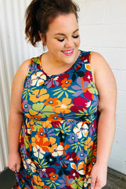 Teal & Maroon Flat Floral Fit and Flare Sleeveless Maxi Dress | Daverri Fashions