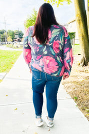 On My Heart Navy Floral Brushed Hacci Sweater Top | Daverri Fashions