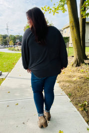 Versatile Charcoal Front Tie Modal Knit Peasant Top | Daverri Fashions