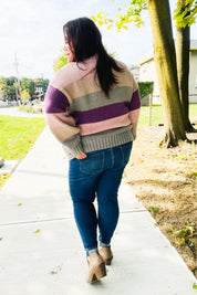 Fall For You Mauve Multicolor Stripe Cable Knit Mock Neck Sweater | 2024 Blow-Out Sale Daverri Fashions