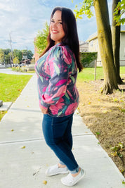 On My Heart Navy Floral Brushed Hacci Sweater Top | Daverri Fashions