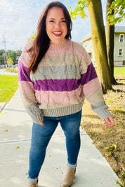 Fall For You Mauve Multicolor Stripe Cable Knit Mock Neck Sweater | 2024 Blow-Out Sale Daverri Fashions