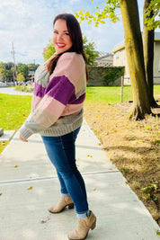 Fall For You Mauve Multicolor Stripe Cable Knit Mock Neck Sweater | 2024 Blow-Out Sale Daverri Fashions