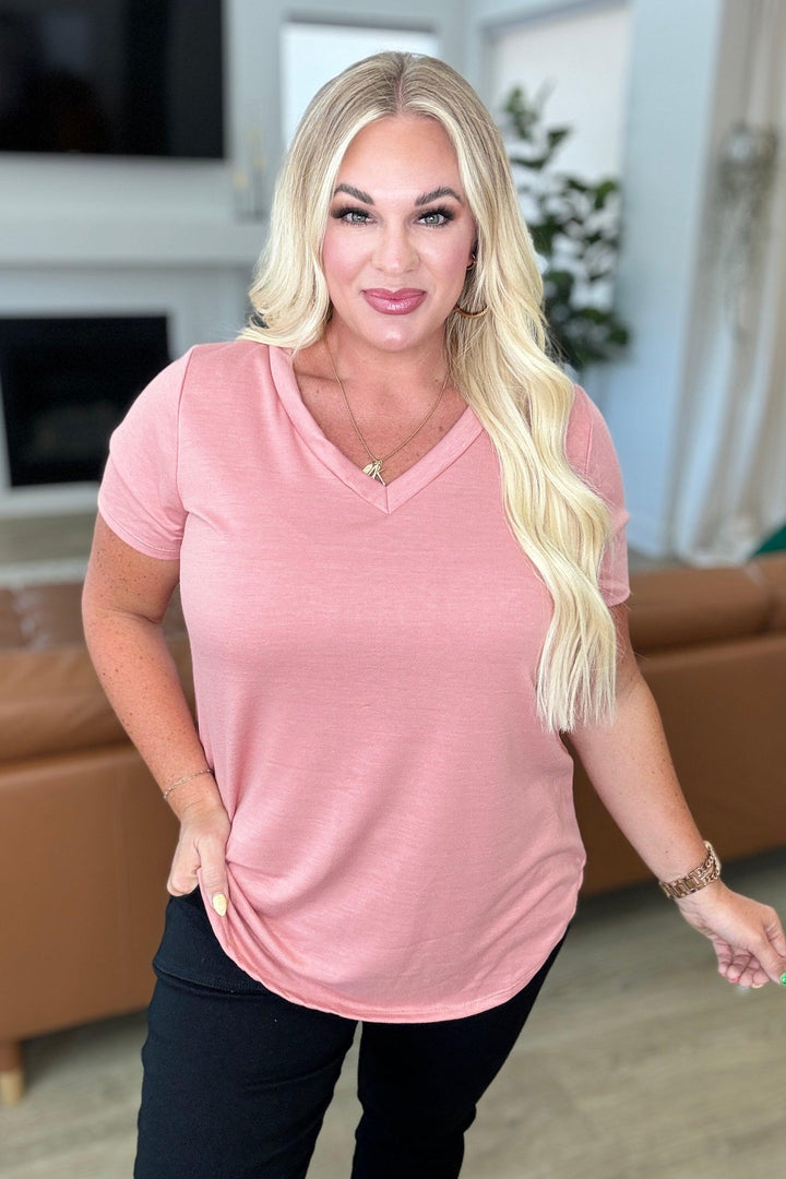 Heart and Soul V-Neck Top in Dusty Pink Tops