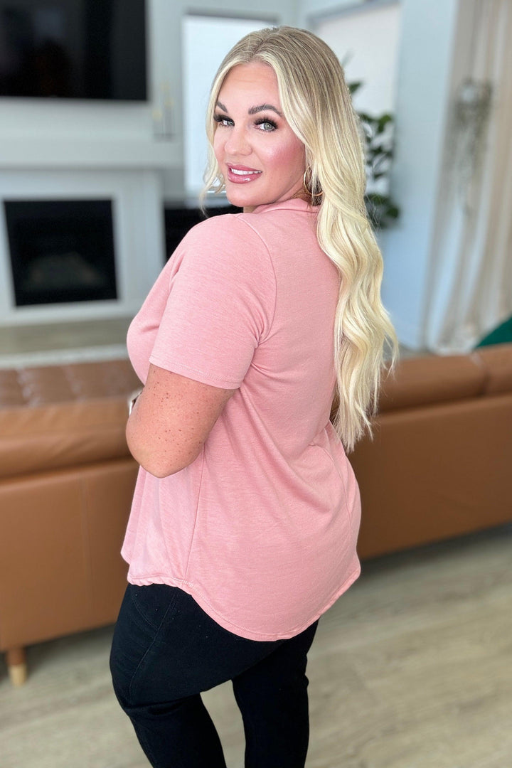 Heart and Soul V-Neck Top in Dusty Pink Tops