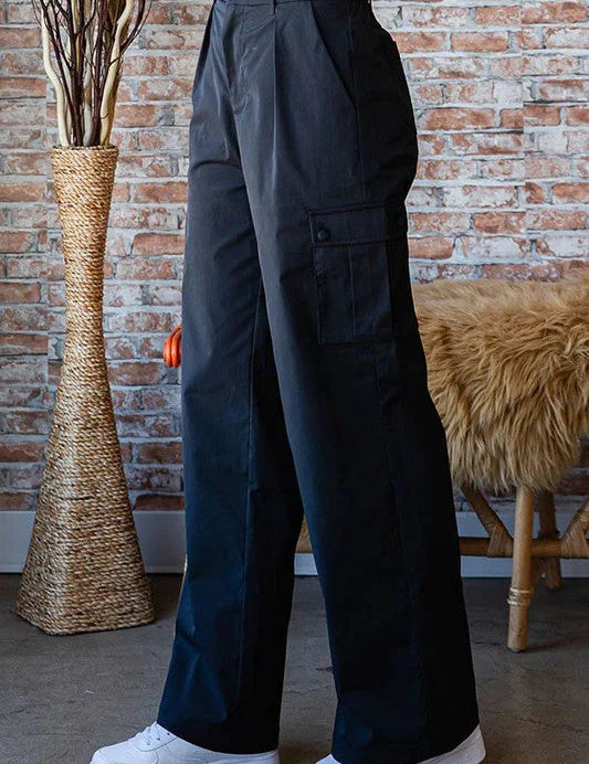 Busy Mornings Black Cargo Wide Leg Trousers | Daverri Fashions